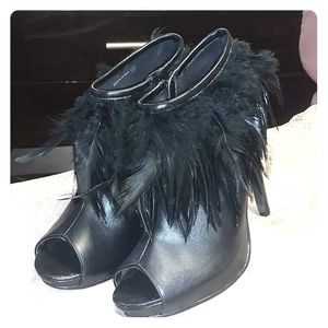 Peep Toe Black Feather Booties by Call it Spring